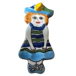 GANZ Susan Paley Lady Pin Louisa Girl Blue Hat Striped Dress Brooch
